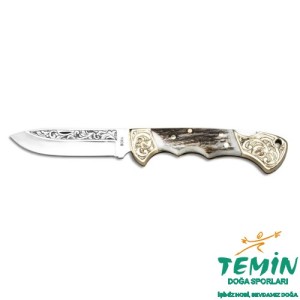 Bora 210 Büyük Boy Ergonomik Geyik Boynuzu Saplı Gravürlü Çakı