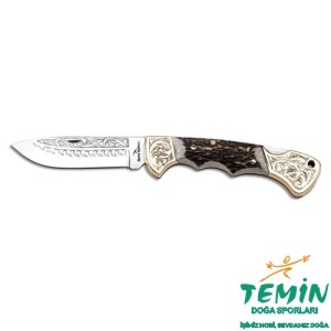 Bora 210 BGGA Büyük Boy Ergonomik Geyik Boynuzu Saplı N690 Gravürlü Çakı