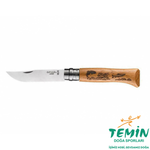 Opinel Inox Meşe Saplı Balık Desenli Paslanmaz Çelik Çakı No.8 